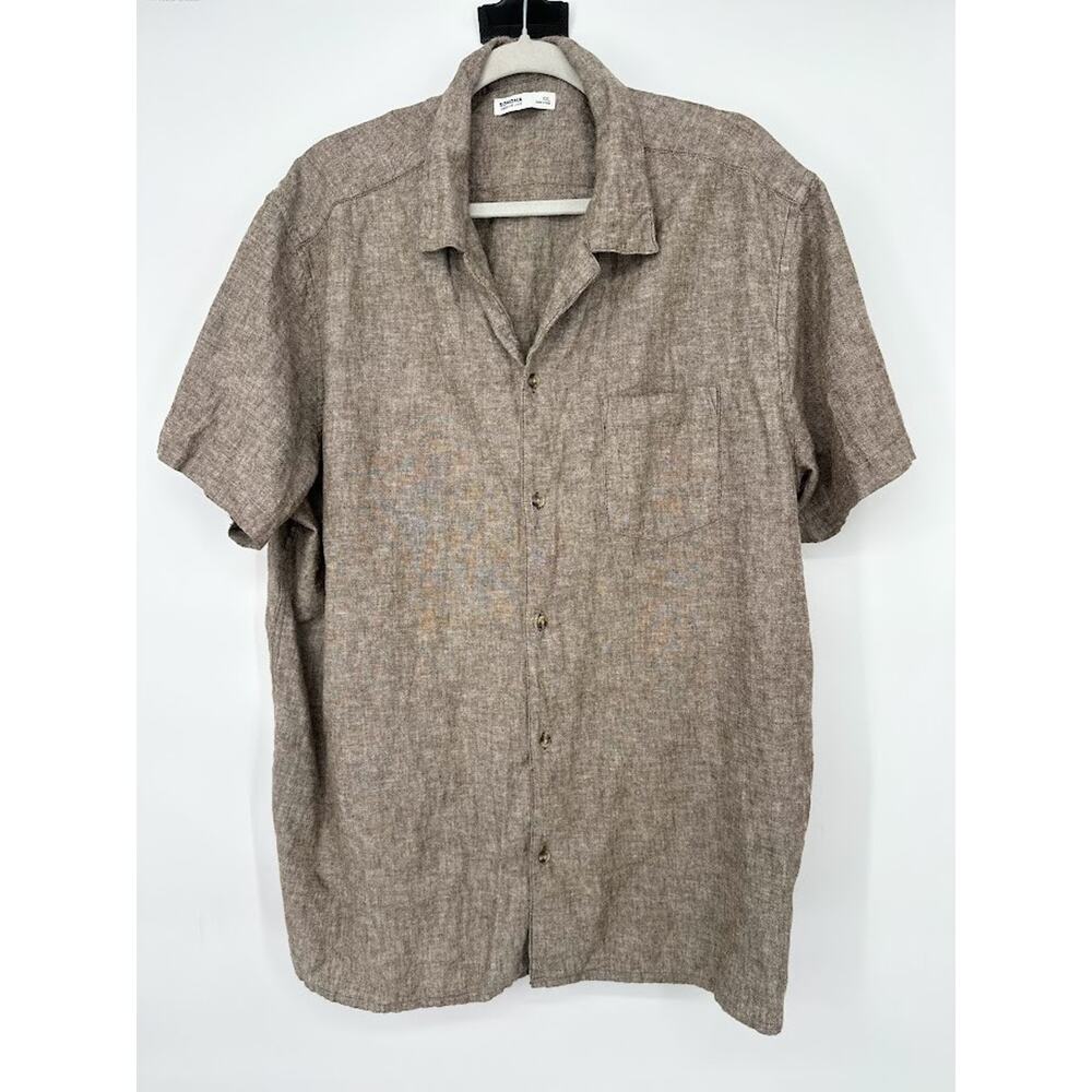 Sonoma Goods For Life Mens‎ XXL Brown Cotton Linen Blend Short Sleeve Camp Shirt